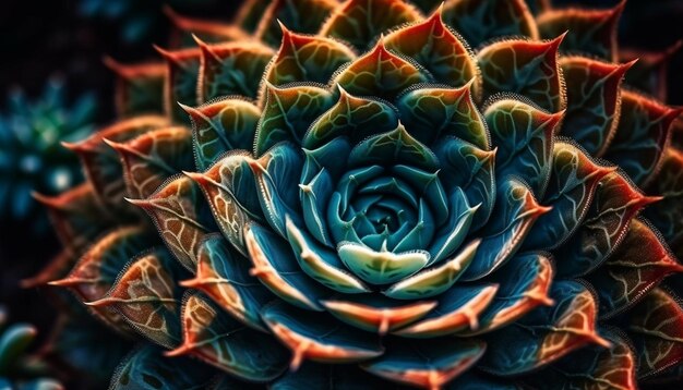 Fleur succulente pourpre fraîche dans un grossissement macro naturel généré par l'IA