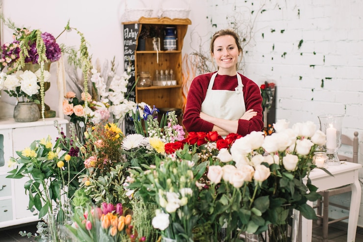 Photo gratuit fleuriste souriante regardant la caméra
