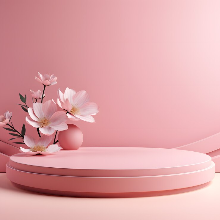 Photo gratuit fleurs 3d abstraites avec podium rond