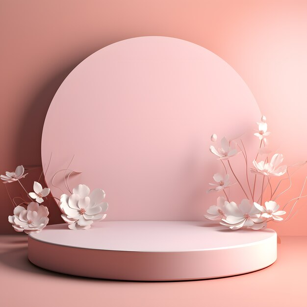 Fleurs 3d abstraites avec podium rond