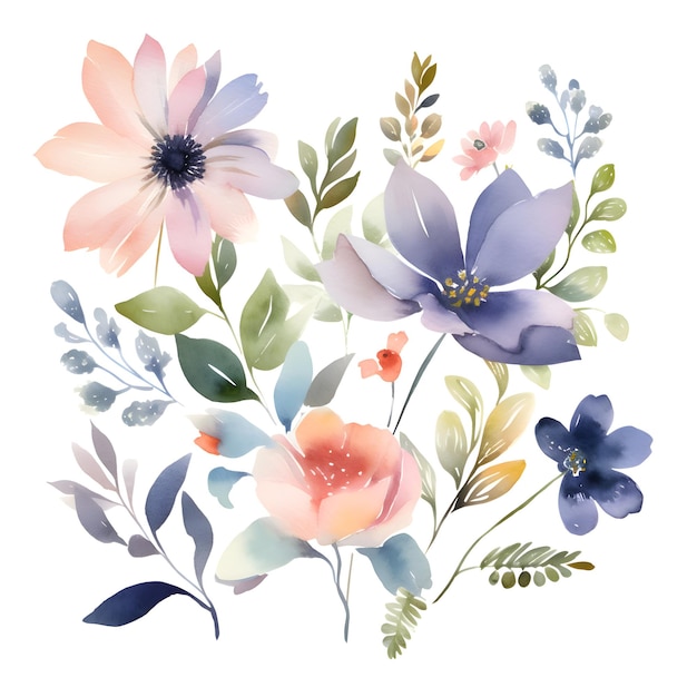 Fleurs à l'aquarelle Illustration Des couleurs douces Faites à la main