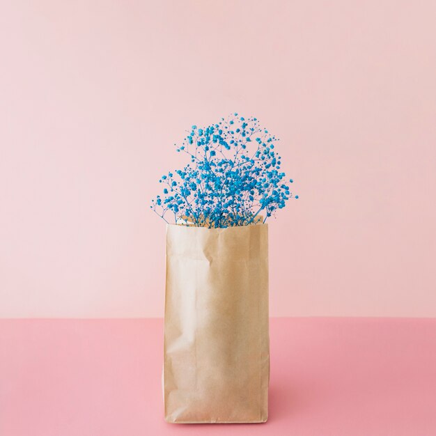 Fleurs bleues dans un sac en papier