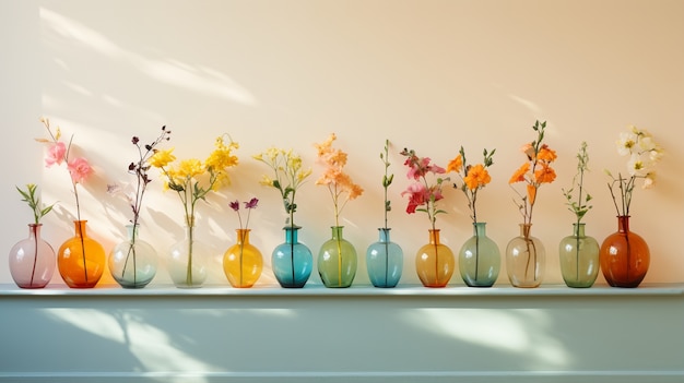 Photo gratuite fleurs dans des vases transparents