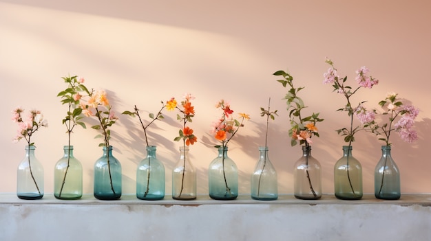 Photo gratuite fleurs dans des vases transparents