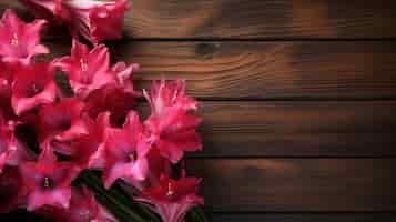 Photo gratuite des fleurs de gladioles sur une surface en bois
