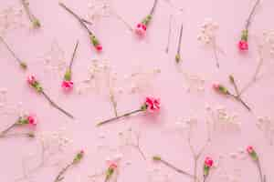 Photo gratuite fleurs roses avec des branches de plantes sur la table