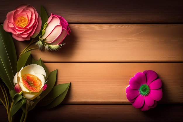 Photo gratuite fleurs roses sur un fond en bois