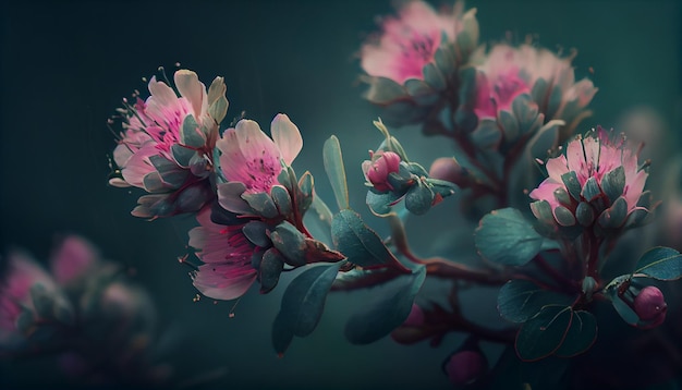 Les fleurs roses fraîches ajoutent de la beauté à la croissance de la nature générée par l'IA