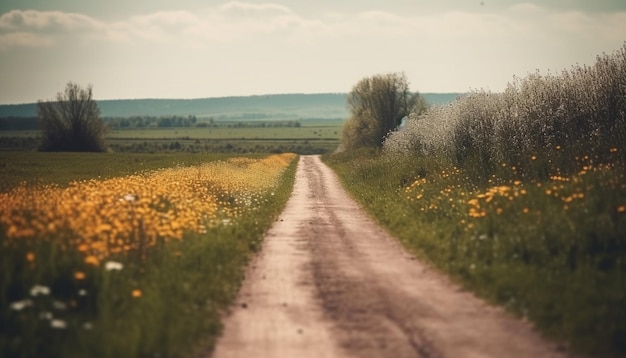 Photo gratuite des fleurs sauvages jaunes fleurissent dans un paysage rural serein généré par l'ia