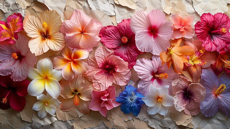 Photo gratuit des fleurs séchées sur du papier déchiré.