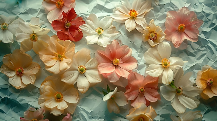 Photo gratuit des fleurs séchées sur du papier déchiré.