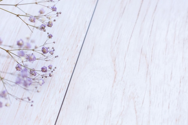 Fleurs sèches sur une surface en bois, mise au point sélective, humeur printanière