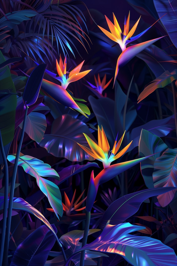 Photo gratuit des fleurs tropicales au néon surréalistes