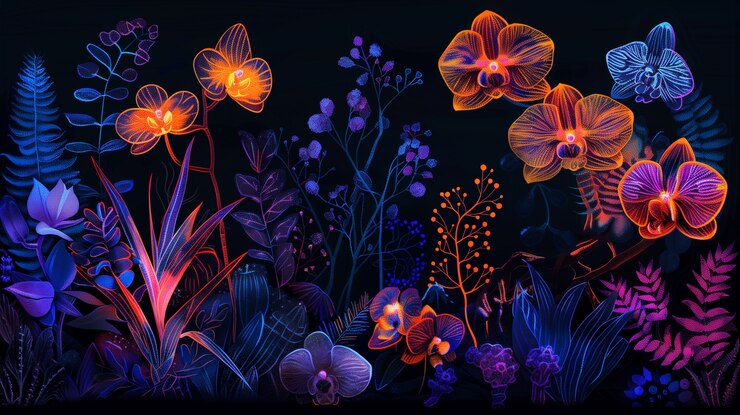 Photo gratuit des fleurs tropicales au néon surréalistes