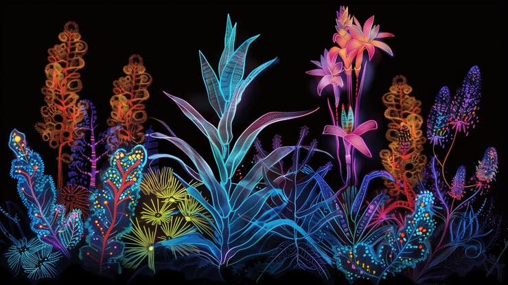 Photo gratuit des fleurs tropicales au néon surréalistes