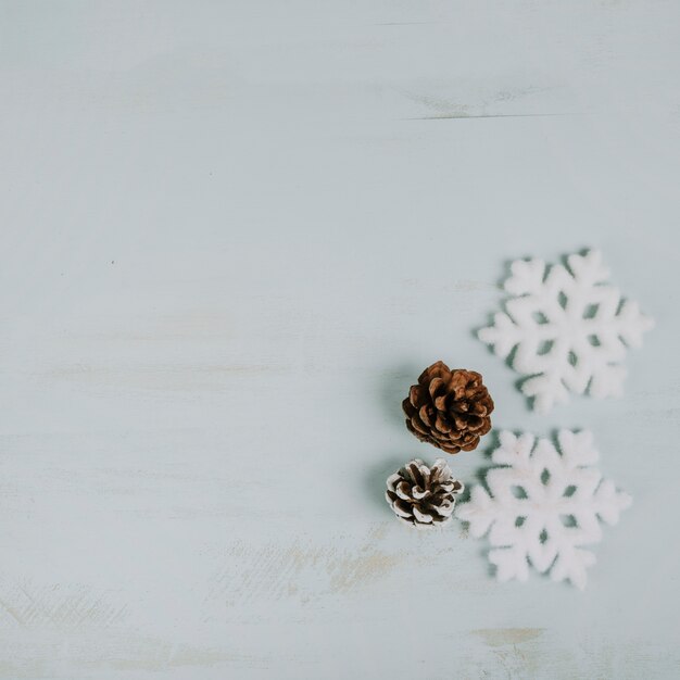 Flocons de neige et pommes de pin