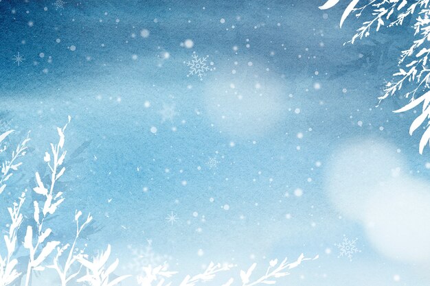 Floral fond aquarelle hiver en bleu avec une belle neige