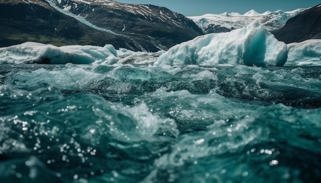 Photo gratuite flottant sur un sommet de montagne majestueux aux eaux turquoises généré par l'ia