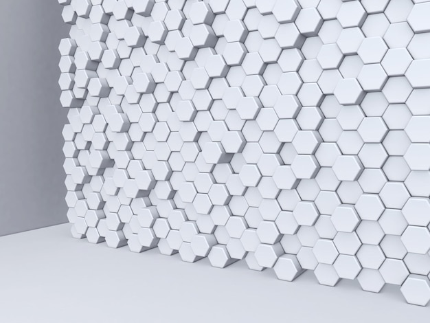 Fond 3D avec mur d'hexagones extrudés