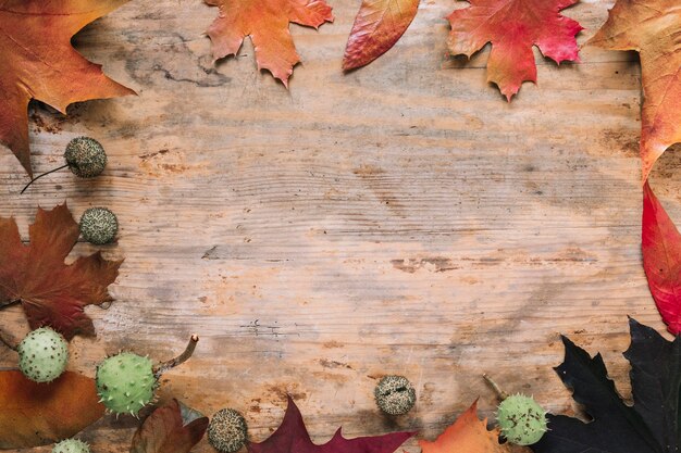 Fond d&#39;automne avec des feuilles sur le bois