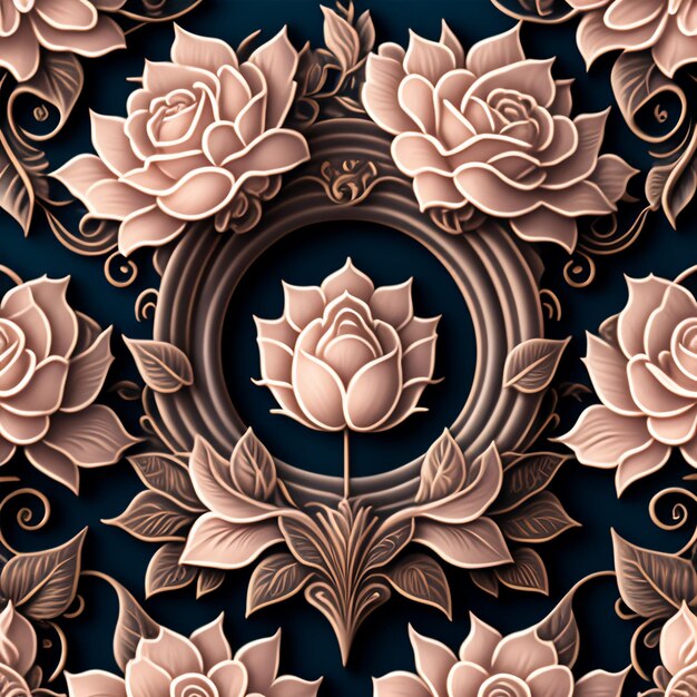 Un fond bleu avec un motif floral et un motif rose.