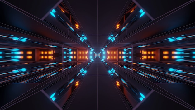 Fond cosmique avec des lumières laser colorées orange et bleu - parfait pour un fond d'écran numérique