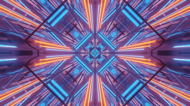 Fond cosmique avec des motifs de lumières laser bleues et orange - parfait pour un papier peint numérique
