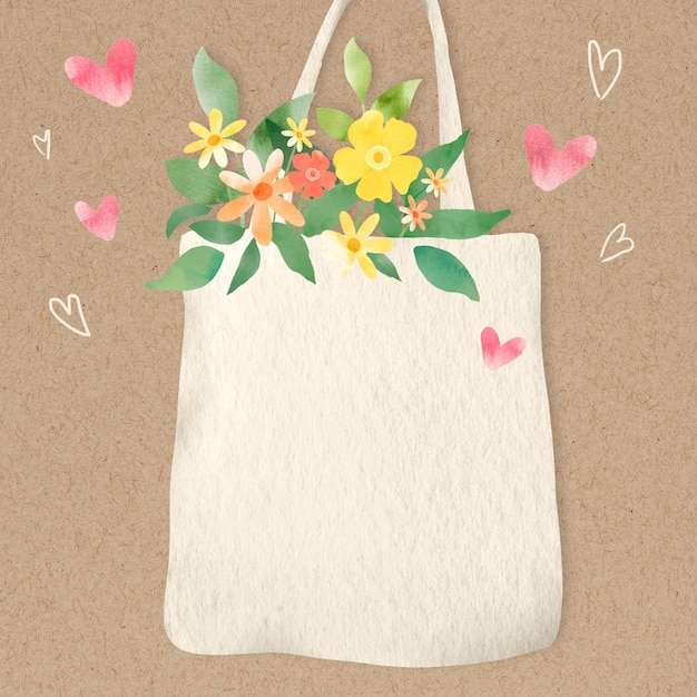 Photo gratuite fond écologique avec des fleurs dans l'illustration du sac fourre-tout