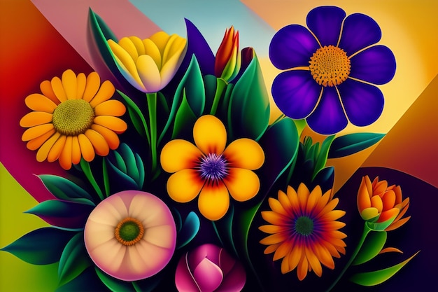 Photo gratuite un fond d'écran de fleurs colorées avec un fond coloré.