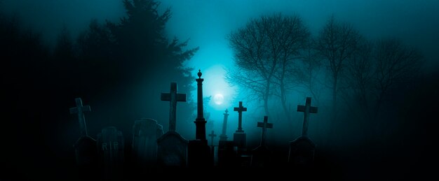 Fond d'écran Halloween avec cimetière la nuit