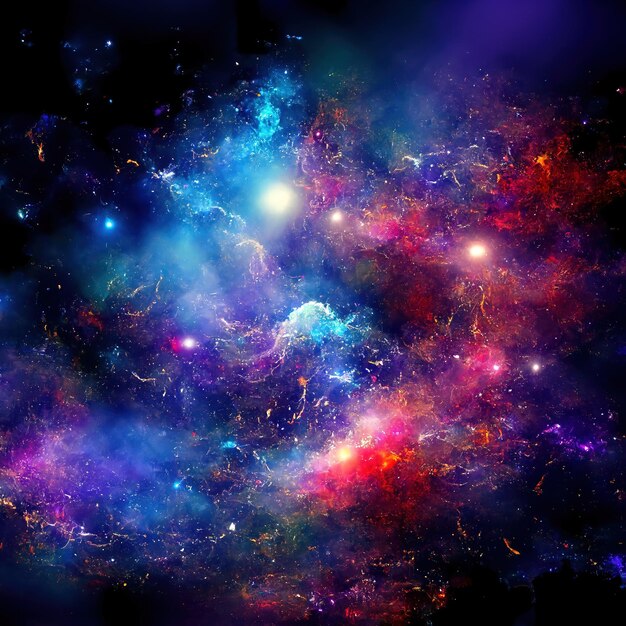 Fond d'espace avec poussière d'étoiles et étoiles brillantes Cosmos coloré réaliste avec nébuleuse et voie lactée