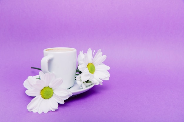 Photo gratuite fond avec des fleurs et une tasse