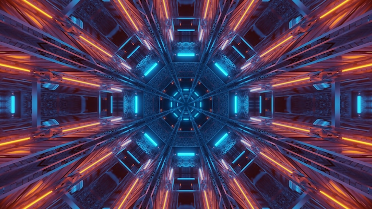 Photo gratuit fond futuriste avec néon abstrait lumineux