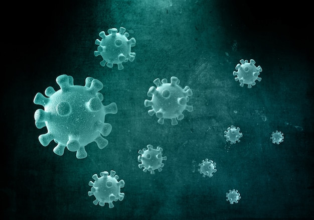 Fond grunge médical 3D avec des cellules de coronavirus abstraites