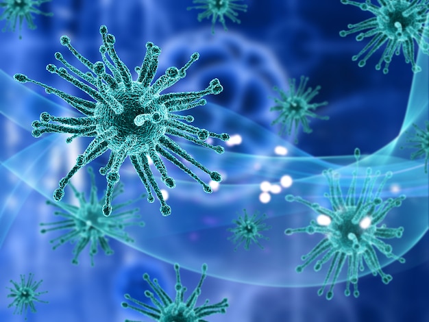 Photo gratuite fond médical 3d avec des cellules de virus abstraites