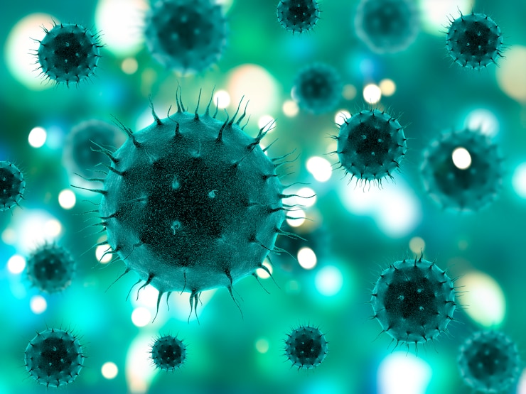 Photo gratuit fond médical 3d avec des cellules de virus abstraites