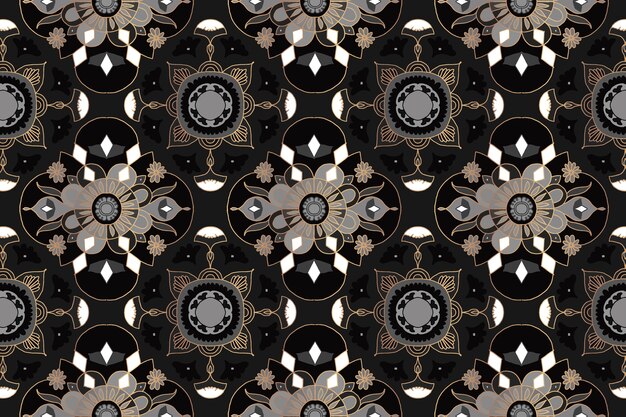 Fond de motif indien floral mandala noir