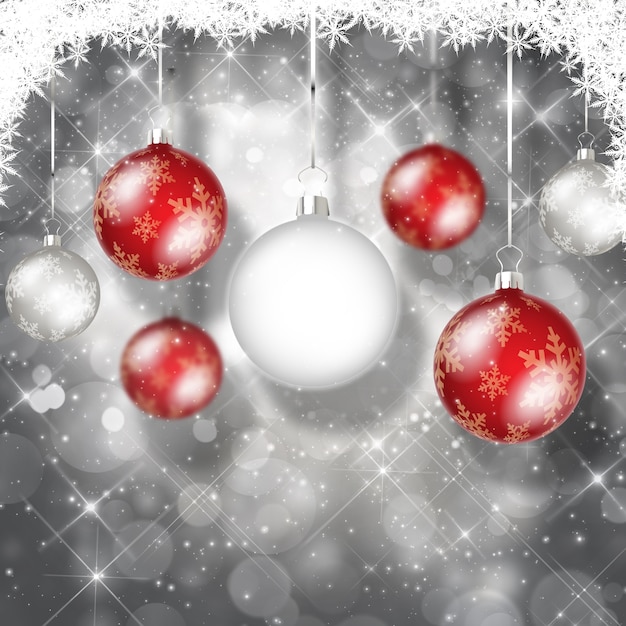 fond de Noël avec des lumières bokeh et babioles suspendus