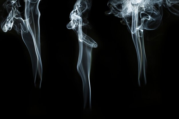 Fond noir avec trois silhouettes de fumée