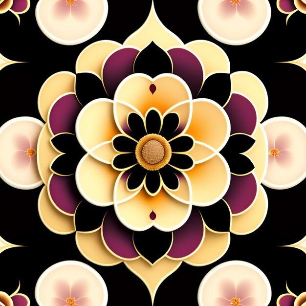 Un fond noir et violet avec un motif de fleurs qui dit
