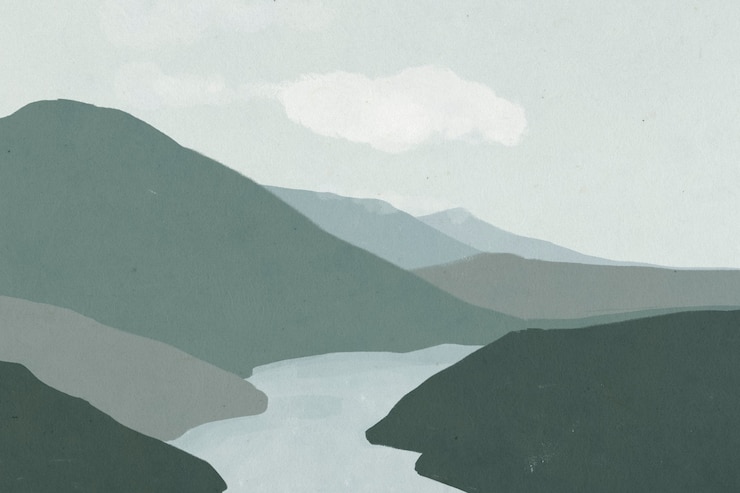 Photo gratuit fond de paysage de montagnes avec illustration de la rivière