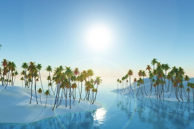 Photo gratuite fond tropical 3d avec des îles de palmiers