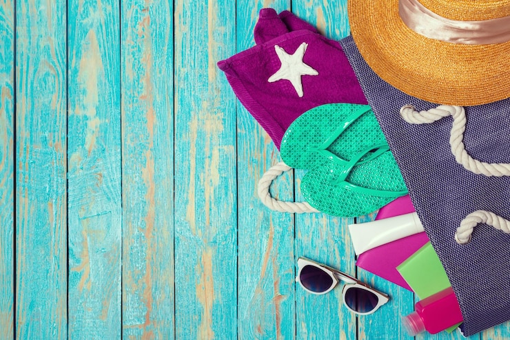Photo gratuit fond de vacances d'été avec des articles de plage