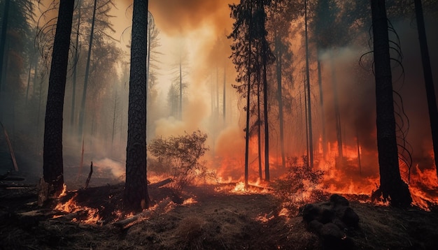 La forêt en feu révèle le mystère effrayant de la destruction de la nature générée par l'IA