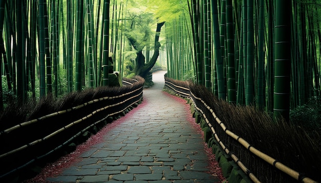 Photo gratuite une forêt verte de bambous tranquille, une beauté dans la nature générée par l'ia.