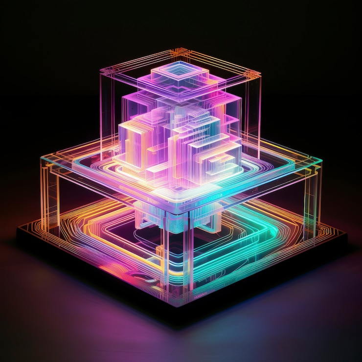 Photo gratuit forme 3d brillante avec des couleurs holographiques vives