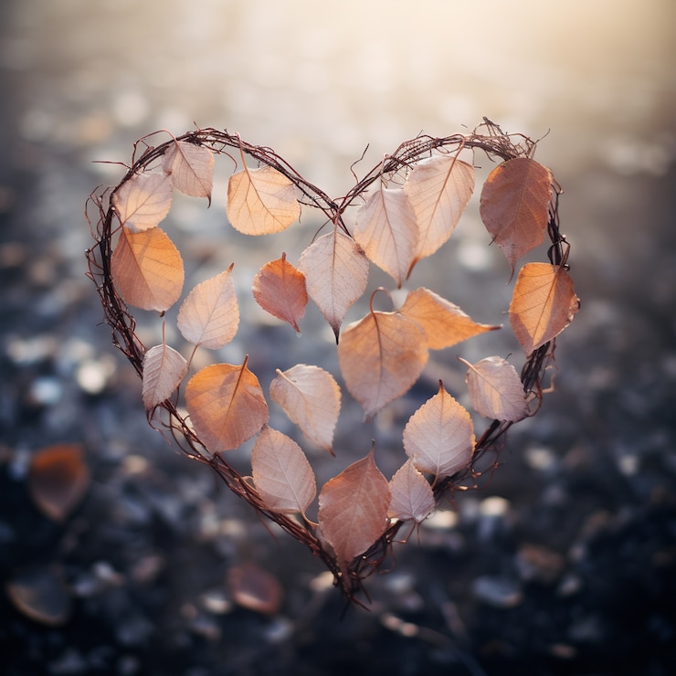 Photo gratuit forme de cœur 3d avec des feuilles