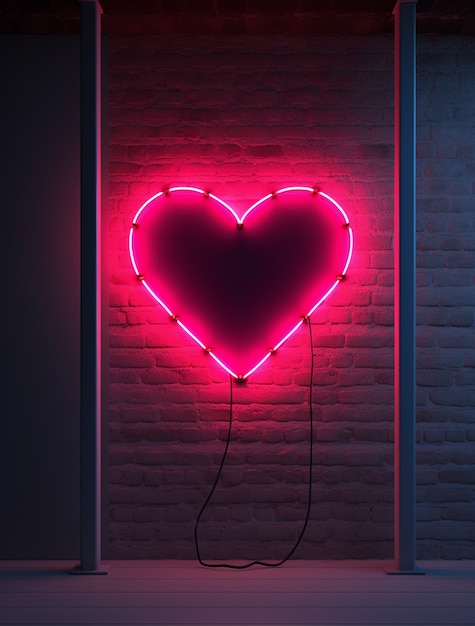 Photo gratuite forme de cœur 3d avec une lumière néon brillante