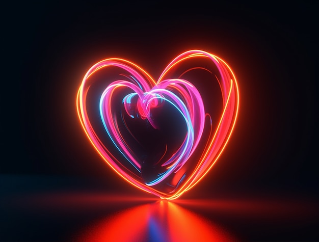 Photo gratuite forme de cœur 3d lumineuse avec effet de flou de mouvement