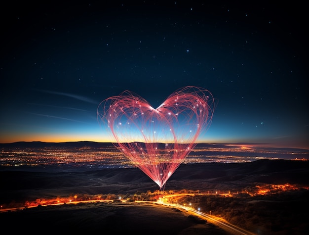 Photo gratuite forme de cœur 3d lumineuse avec effet de flou de mouvement
